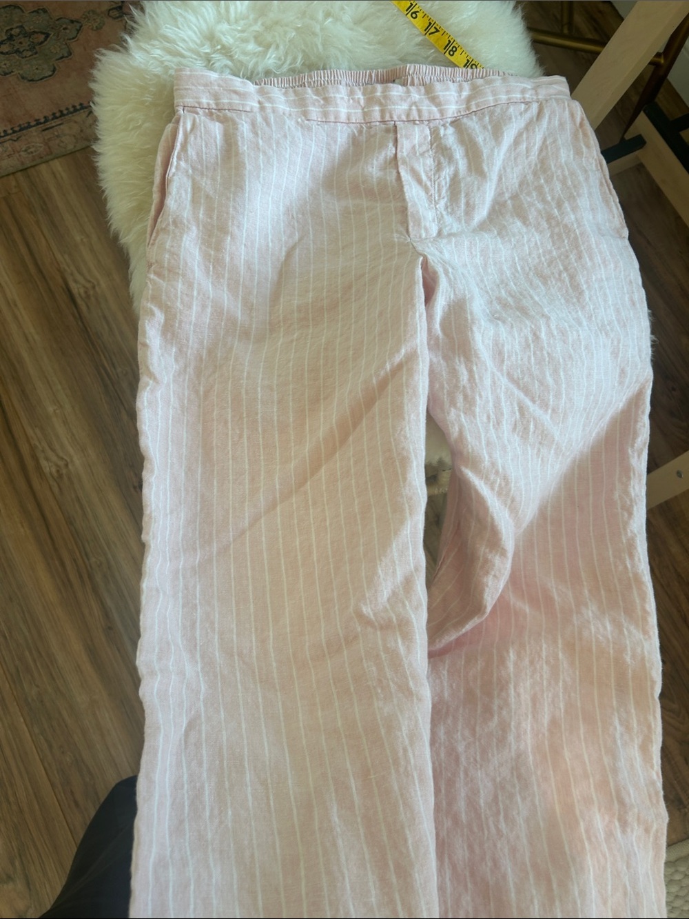 Aritzia Wide Leg Linen-Blend Pants in Light Pink Pinstripe